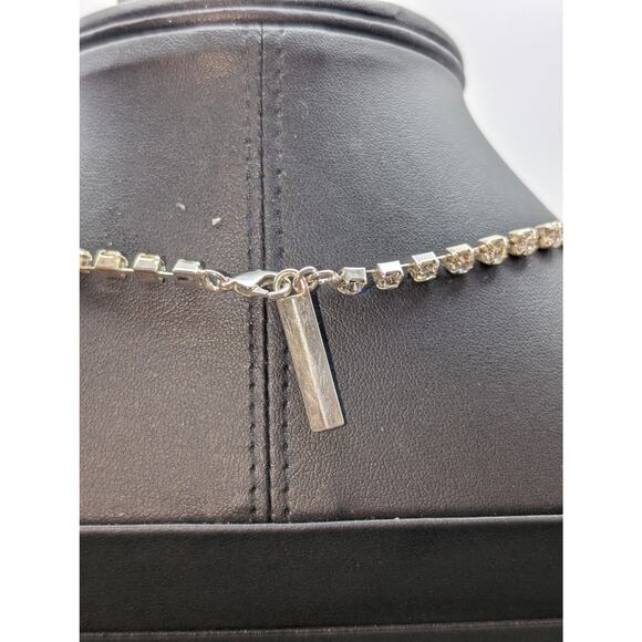 40" Long Silver Tone Vintage Set Rhinestone Necklace - Picture 6 of 8